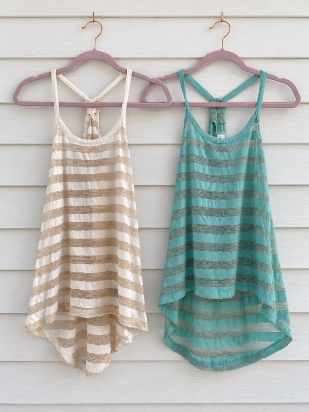 Lot of 2 Charlotte Russe XS Striped High Low Tank Tops Sheer Knit Bundle